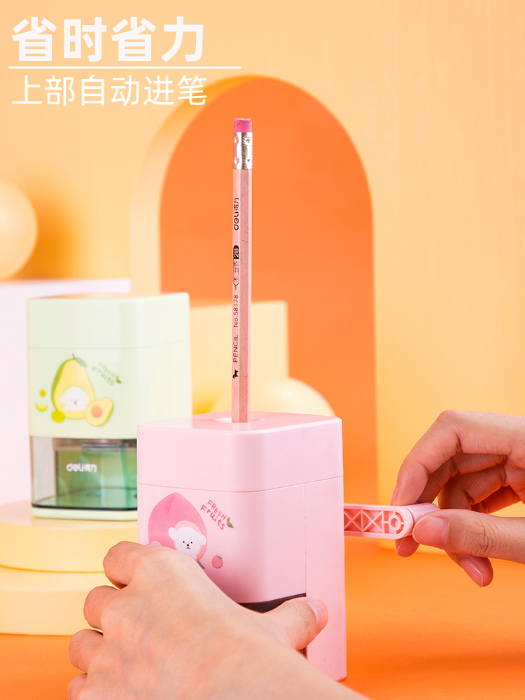 得力自动进铅削笔机 铅笔削笔器 学生手摇铅笔刀小型便携式转笔刀自动多功能刨笔机卷笔刀削笔刀剥笔机绞笔刀
